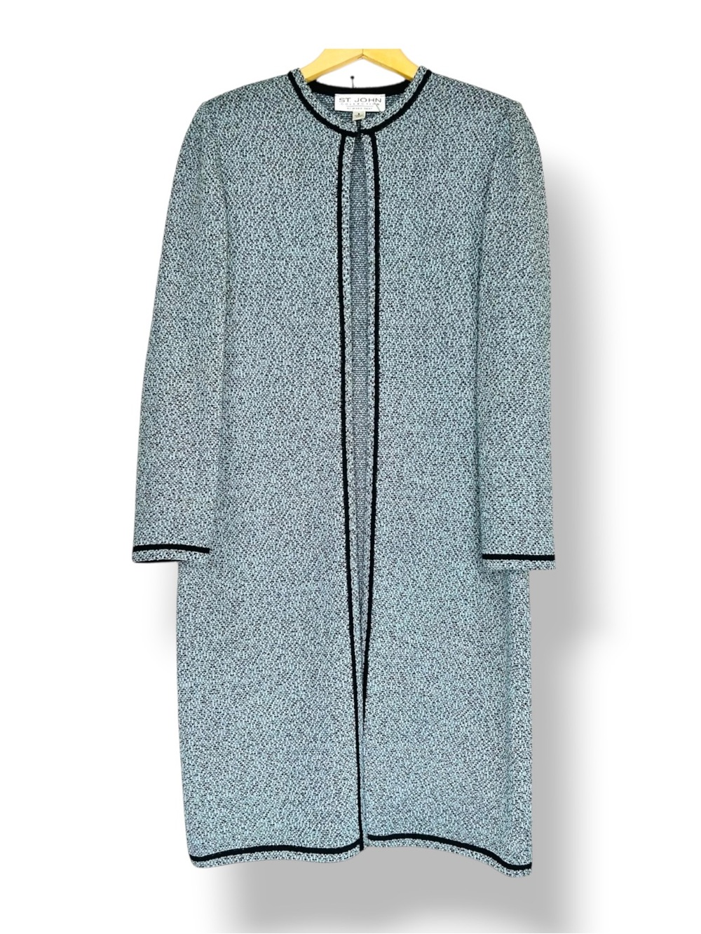 Vintage St. John Collection by Marie Gray Aqua Blue Black Knit Duster Cardigan - Picture 2 of 4